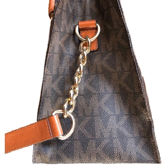 Michael Michael Kors Leather Hamilton Logo Tote Satchel Signature Monogram Bag - Picture 8 of 12